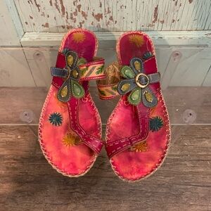 Women’s Spring Step pink floral leather sandals with heel